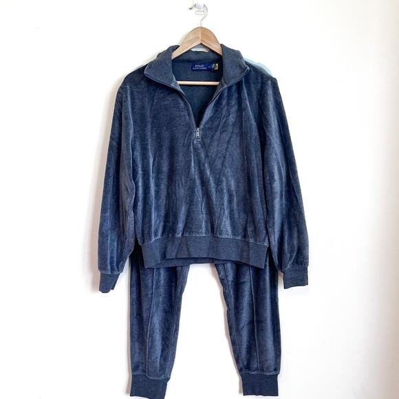 Polo Ralph Lauren Women Tracksuit Size M Gray Velvet Velour Preppy Lounge Jogger - Picture 1 of 14